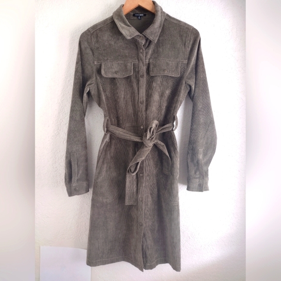 Fashion Nova Olive Corduroy Button Down Dress - Picture 3 of 6